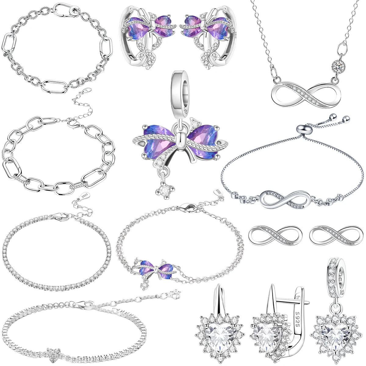 Classic 925 Sterling Silver Charm Bead Chain Link Buckle Bracelet Purple Bow Set Flower Earring Fit Women Romantic Jewelry Gifts
Classic 925 Sterling Silver Charm Bead Chain Link Buckle Bracelet Purple Bow Set Flower Earring Fit Women Romantic Jewelry Gifts