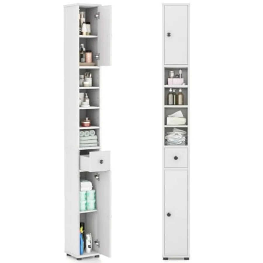 Tall Slim Bathroom Storage Cabinet: White MDF Floor Tower Cabinet with 2 Doors 1 Drawer 5 Adjustable Shelves for Small Spaces 8
Tall Slim Bathroom Storage Cabinet: White MDF Floor Tower Cabinet with 2 Doors 1 Drawer 5 Adjustable Shelves for Small Spaces 8