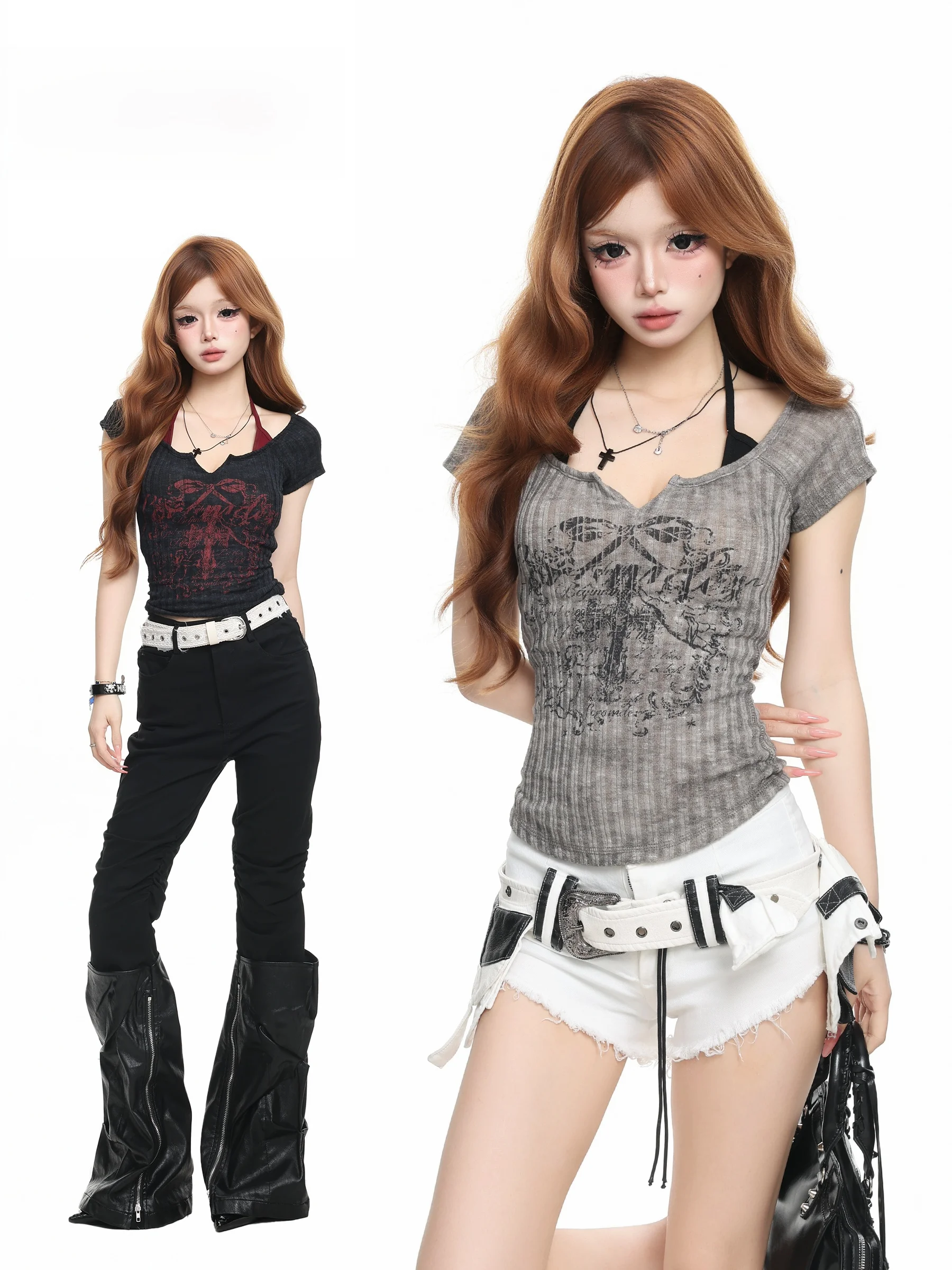 Basterds Y2K Printed Halter Neck Short Sleeve T-Shirt Women's Summer Slim Fit Short Top Spicy Girl Style Polyester Fabric
Basterds Y2K Printed Halter Neck Short Sleeve T-Shirt Women's Summer Slim Fit Short Top Spicy Girl Style Polyester Fabric