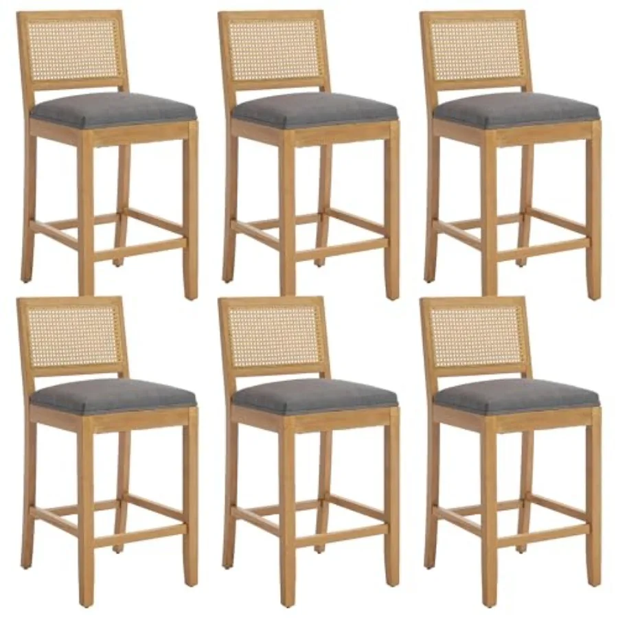 Solid Wood Bar Stools Set of 6, Counter Height Rattan Back Chairs with Upholstered Linen Cushions, Farmhouse Rustic Barstools f
Solid Wood Bar Stools Set of 6, Counter Height Rattan Back Chairs with Upholstered Linen Cushions, Farmhouse Rustic Barstools f