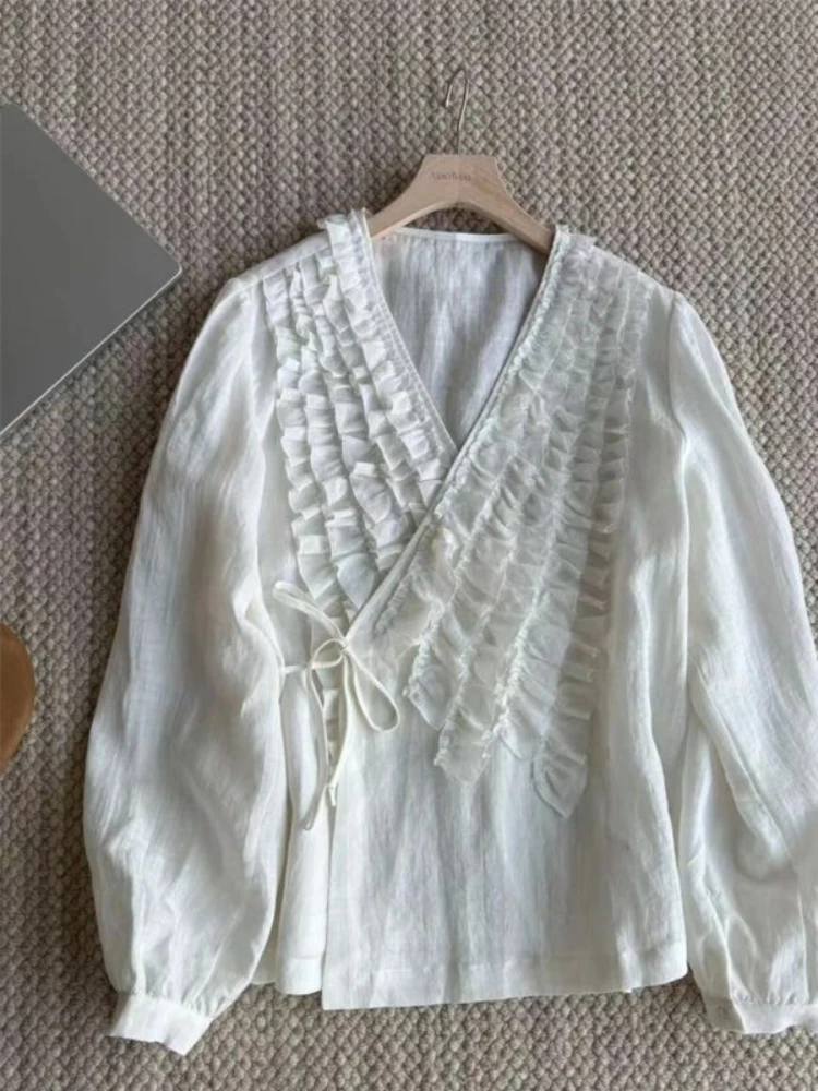 Women's Indie-Style Pleated Ruffle Blouse Artisan Crafted Long Sleeve Casual Shirt Spring Autumn Top
Women's Indie-Style Pleated Ruffle Blouse Artisan Crafted Long Sleeve Casual Shirt Spring Autumn Top