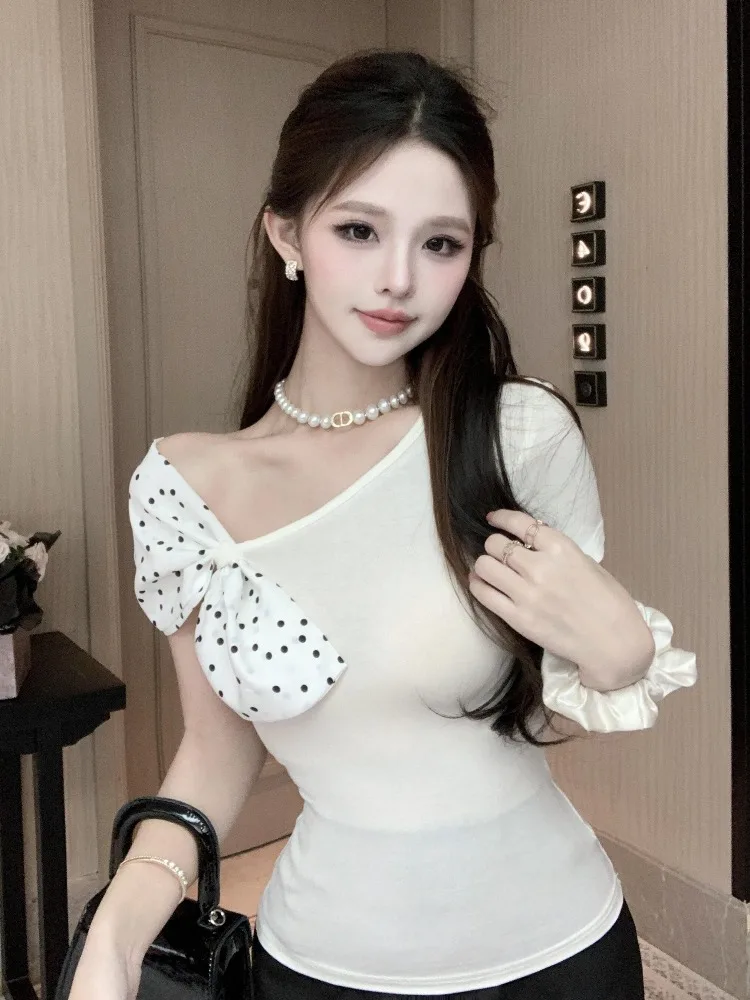 Polka Dot Knot Short Sleeve T-Shirt Bodycon Dress Lace Wrap around Skirt Korean Style Commute Summer Fashion
Polka Dot Knot Short Sleeve T-Shirt Bodycon Dress Lace Wrap around Skirt Korean Style Commute Summer Fashion