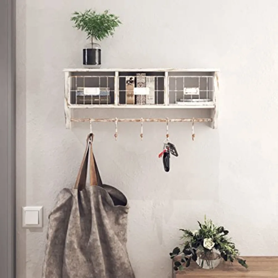 Wall Mounted Shelf with Coat Hooks and Baskets Solid Wood Entryway Organizer Wall Shelf with Hooks - Hang Coats Keys or Coffee
Wall Mounted Shelf with Coat Hooks and Baskets Solid Wood Entryway Organizer Wall Shelf with Hooks - Hang Coats Keys or Coffee