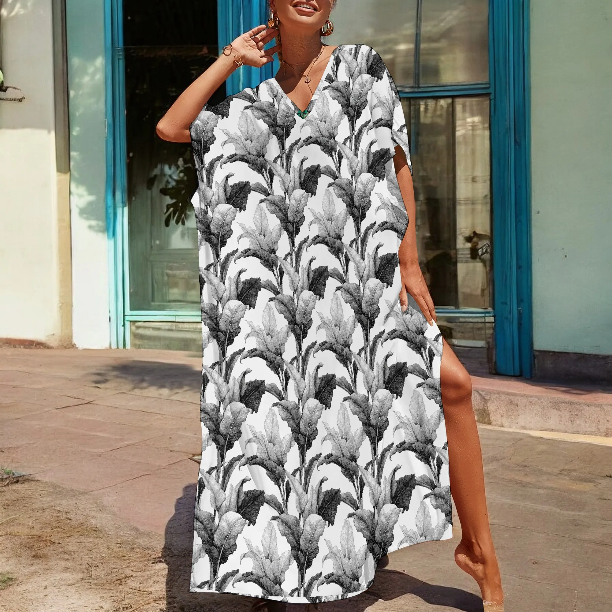 Black White Leaf Print Kaftan Dress Minimalist Botanical S-3XL Grayscale Plant Pattern for Elegant African American Women
Black White Leaf Print Kaftan Dress Minimalist Botanical S-3XL Grayscale Plant Pattern for Elegant African American Women