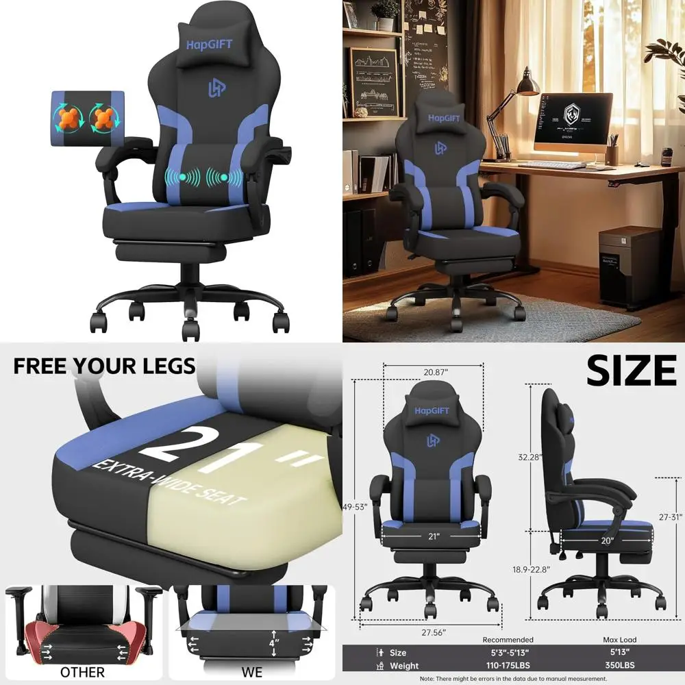 Эргономичное массажное игровое кресло с поясничной поддержкой для взрослых, компьютерное кресло из технической ткани с подголовником и удобными функциями
Эргономичное массажное игровое кресло с поясничной поддержкой для взрослых, компьютерное кресло из технической ткани с подголовником и удобными функциями