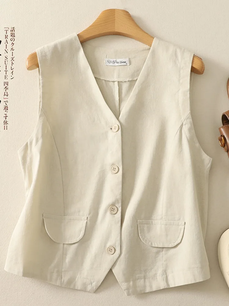 Retro Simple Design Cotton Linen Suit Vest Women Summer Casual Elegance V-ne oulder Pad Vest Thin Cotton Linen Top
Retro Simple Design Cotton Linen Suit Vest Women Summer Casual Elegance V-ne oulder Pad Vest Thin Cotton Linen Top