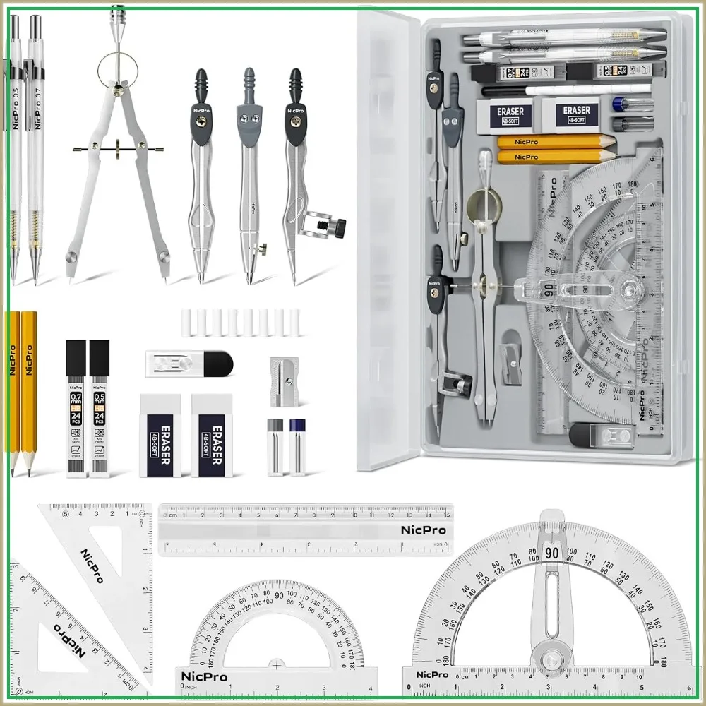22 PCS Geometry Set with Compass, Protractor, Rulers, Mechanical Pencil, Drafting Tools for Students
22 PCS Geometry Set with Compass, Protractor, Rulers, Mechanical Pencil, Drafting Tools for Students