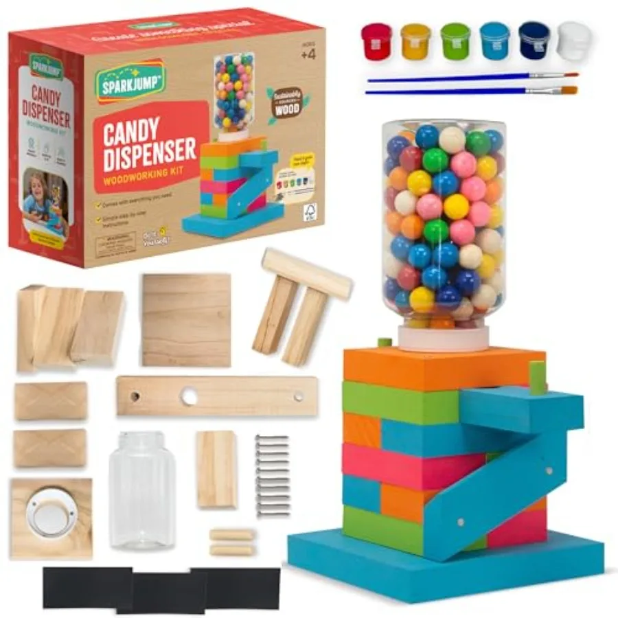 Candy Dispenser Woodworking Kit Complete STEM Building Kit for with FSC-Certified Wood Paints and Tools DIY Gumball Machine Cra
Candy Dispenser Woodworking Kit Complete STEM Building Kit for with FSC-Certified Wood Paints and Tools DIY Gumball Machine Cra