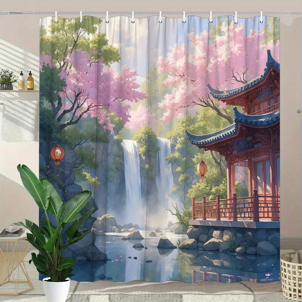 1 шт., занавеска для душа Tranquil Cherry Blossoms и водопад с китайскими фонарями и дизайном пруда Serene, в комплект входит 12 крючков, полиэстер
1 шт., занавеска для душа Tranquil Cherry Blossoms и водопад с китайскими фонарями и дизайном пруда Serene, в комплект входит 12 крючков, полиэстер