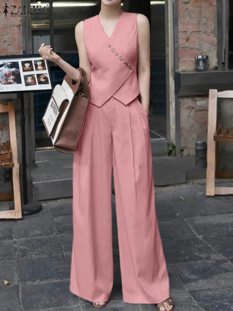 Женские летние брючные комплекты из 2 предметов ZANZEA, элегантная блузка без рукавов, рабочие брючные костюмы, однотонные свободные одинаковые комплекты, модные спортивные костюмы
Женские летние брючные комплекты из 2 предметов ZANZEA, элегантная блузка без рукавов, рабочие брючные костюмы, однотонные свободные одинаковые комплекты, модные спортивные костюмы