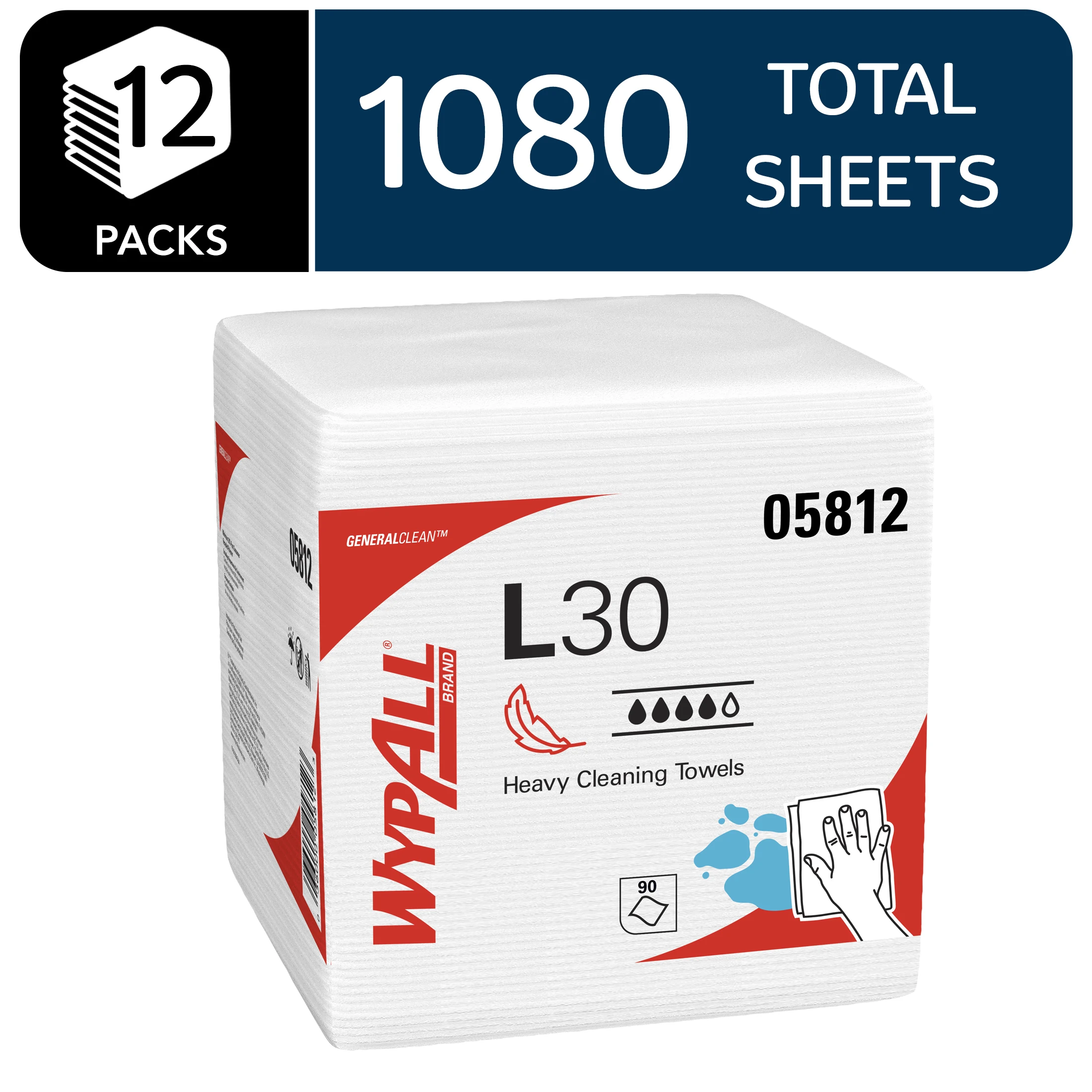 GeneralClean L30 Cloths Heavy Duty Cleaning Wipes (05812), Quarterfold, Strong and Soft Bulk Paper Wipers, White (12 Packs of 90
GeneralClean L30 Cloths Heavy Duty Cleaning Wipes (05812), Quarterfold, Strong and Soft Bulk Paper Wipers, White (12 Packs of 90