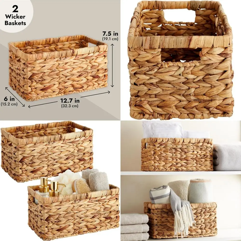 Handwoven Rectangular Wicker Baskets, Set of 2, 12.7 x 7.5 x 6, Ideal for Storage Shelves
Handwoven Rectangular Wicker Baskets, Set of 2, 12.7 x 7.5 x 6, Ideal for Storage Shelves