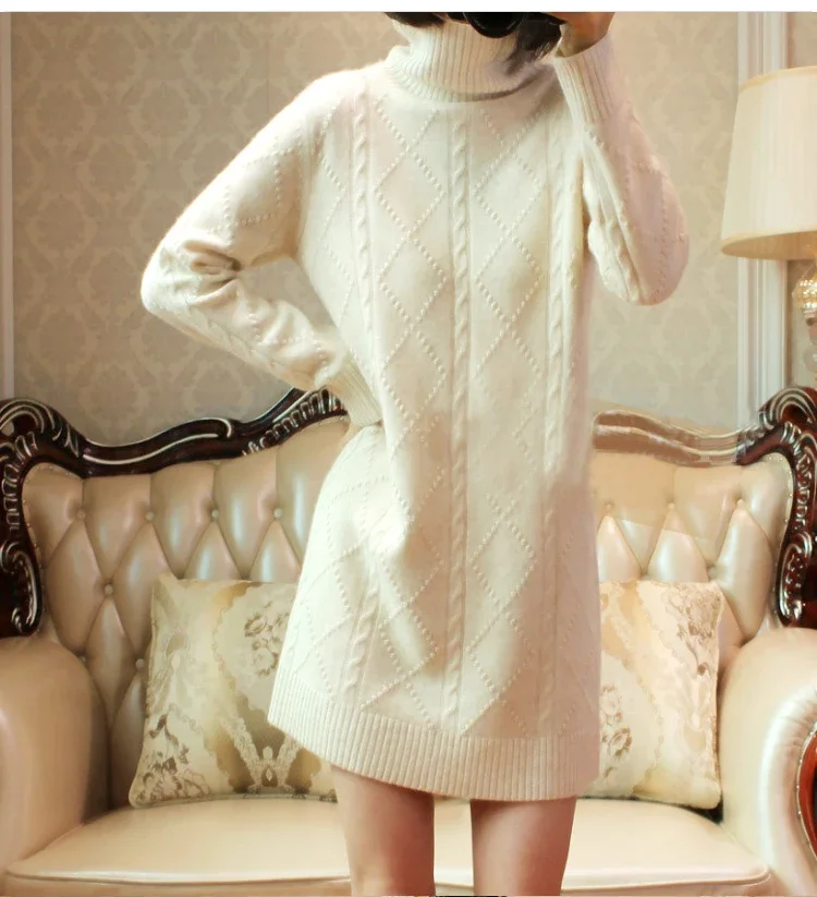 High-end autumn and winter new cashmere sweater women's long high-necked pullover twisted ball loose sweater dress custom-made
High-end autumn and winter new cashmere sweater women's long high-necked pullover twisted ball loose sweater dress custom-made