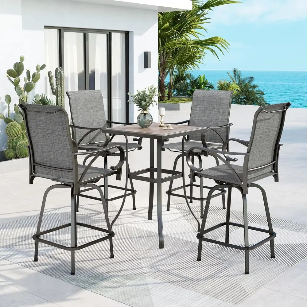 Grey 5-Piece Outdoor Swivel Bar Set with High Table and Chairs
Grey 5-Piece Outdoor Swivel Bar Set with High Table and Chairs