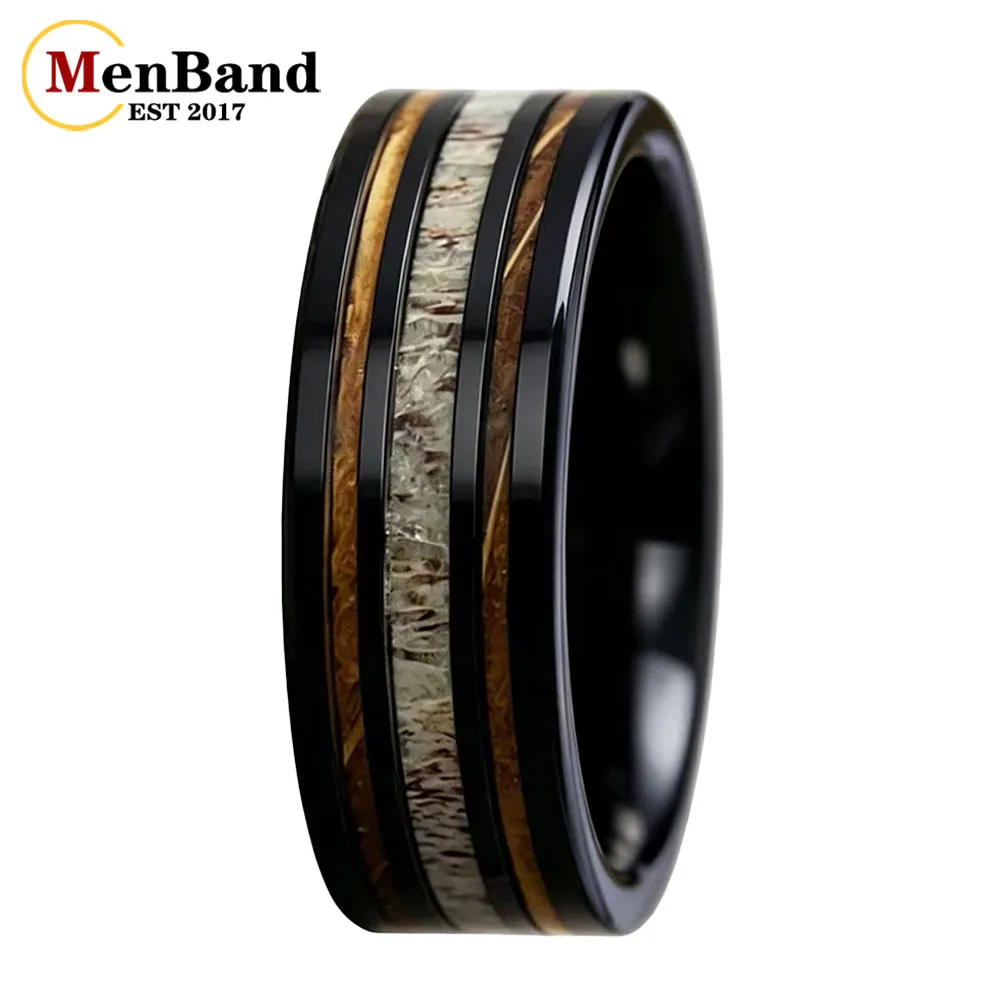 Men's 8mm Tungsten Ring with Deer Antler & Whiskey Barrel Wood Inlay,Romantic Gift for Him for Engagement or Anniversary
Men's 8mm Tungsten Ring with Deer Antler & Whiskey Barrel Wood Inlay,Romantic Gift for Him for Engagement or Anniversary