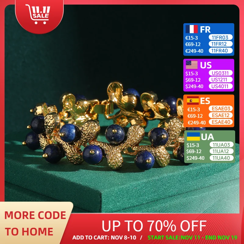 Vintage Weave Lapis Lazuli Bracelet Gold Color Leaf Blue Natural Stone Charm Mother Day Gift Summer Jewelry Accessories 2025
Vintage Weave Lapis Lazuli Bracelet Gold Color Leaf Blue Natural Stone Charm Mother Day Gift Summer Jewelry Accessories 2025