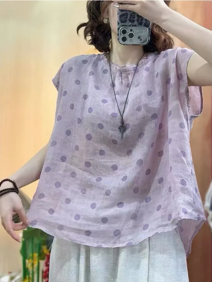 Casual Loose Women's Short Sleeve Shirt Summer New Style round Neck Ruffle Collar Polka Dot Print Overhead Top Breathable Com...
Casual Loose Women's Short Sleeve Shirt Summer New Style round Neck Ruffle Collar Polka Dot Print Overhead Top Breathable Com...