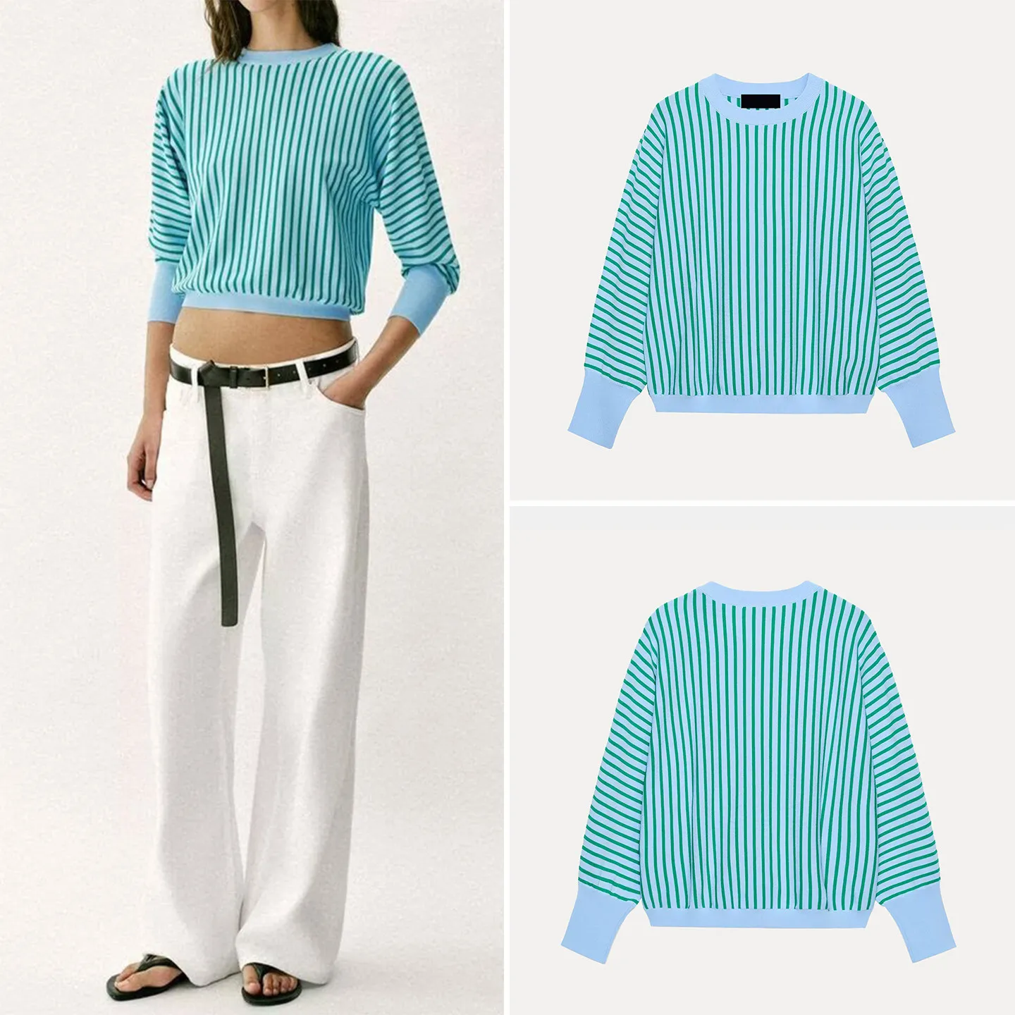 Casual Knitted Long Sleeve round Neck Striped Sweatshirt Women's Fashion Summer New Arrival ZADATA Loose Fit Crew Neck Pullover
Casual Knitted Long Sleeve round Neck Striped Sweatshirt Women's Fashion Summer New Arrival ZADATA Loose Fit Crew Neck Pullover