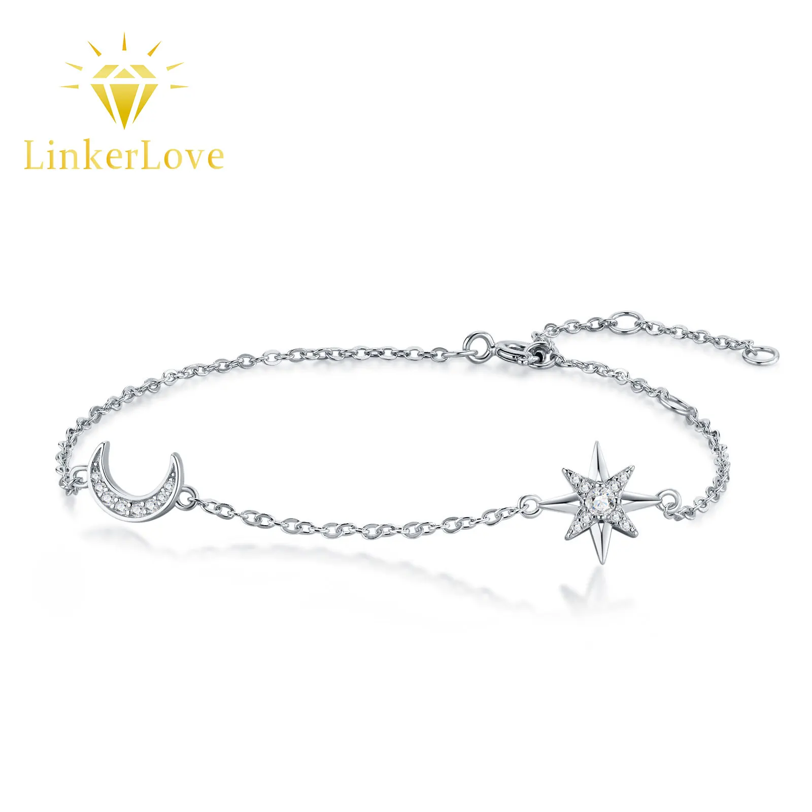 LinkerLove 925 Silver Moissanite Moon and Star Bracelet Diamond Chain Link Wristband Fine Jewelry for Women Romantic Dating Gift
LinkerLove 925 Silver Moissanite Moon and Star Bracelet Diamond Chain Link Wristband Fine Jewelry for Women Romantic Dating Gift
