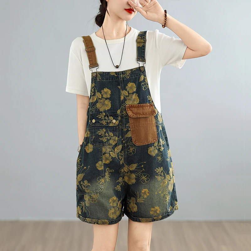 Print Floral Summer Jeans Playsuits For Woman Streetwear Loose Wide Leg Denim Shorts Rompers Cargo Baggy Straps Overalls Women
Print Floral Summer Jeans Playsuits For Woman Streetwear Loose Wide Leg Denim Shorts Rompers Cargo Baggy Straps Overalls Women