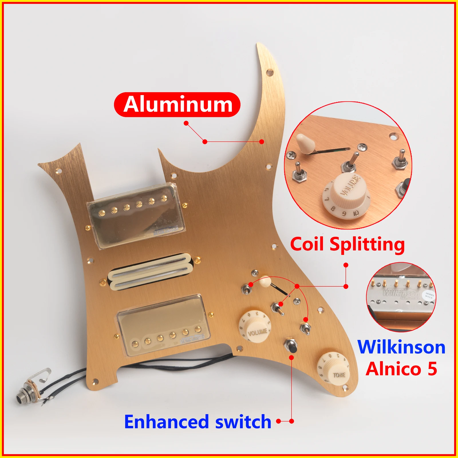 Guitar Prewired Loaded Pickguard Aluminum with Coil Splitting HSH Alnico 5 Humbucking Pickups Set for RG Electric Guitars
Guitar Prewired Loaded Pickguard Aluminum with Coil Splitting HSH Alnico 5 Humbucking Pickups Set for RG Electric Guitars