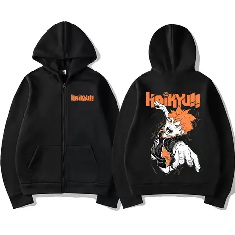 Anime Haikyuu Hinata Shoyo Graphic Zipper Hoodie Men Women Manga Oversized Zip Up Jacket Unisex Fashion Vintage Casual Hoodies
