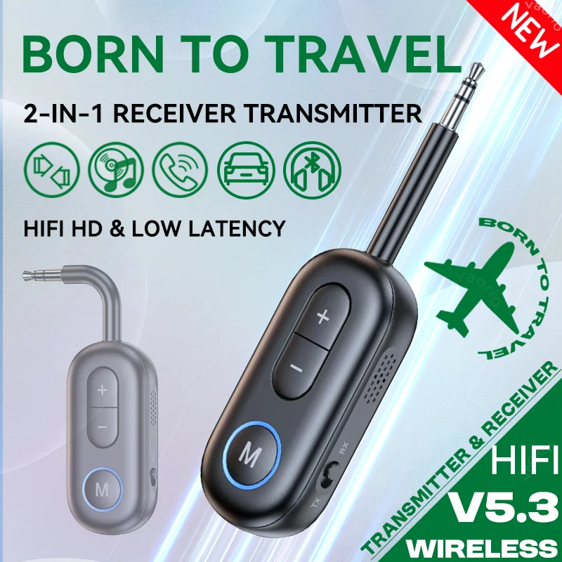 Bluetooth 5.3 Audio Transmitter Receiver 3.5MM AUX Hifi Stereo Music Wireless Adapter With Mic For Car Airplane TV PC Headphone
Bluetooth 5.3 Audio Transmitter Receiver 3.5MM AUX Hifi Stereo Music Wireless Adapter With Mic For Car Airplane TV PC Headphone