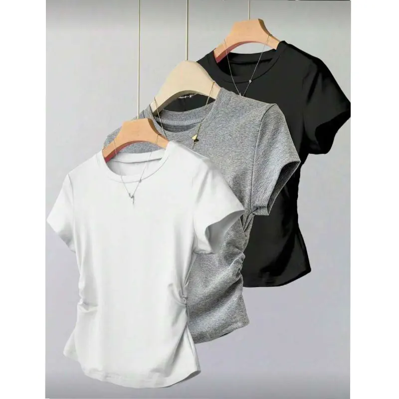 Rayman 3pcs/Set Tween Girls Solid Color Cinched Waist Short Sleeve T-Shirt, Casual Everyday Tops
Rayman 3pcs/Set Tween Girls Solid Color Cinched Waist Short Sleeve T-Shirt, Casual Everyday Tops
