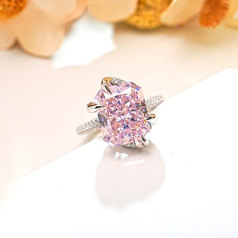 Light Luxury Super Sweet Pink Diamond 925 Silver Rectangular Ring Set with High Carbon Diamonds, Radiant, Ice Cut Jewelry
Light Luxury Super Sweet Pink Diamond 925 Silver Rectangular Ring Set with High Carbon Diamonds, Radiant, Ice Cut Jewelry