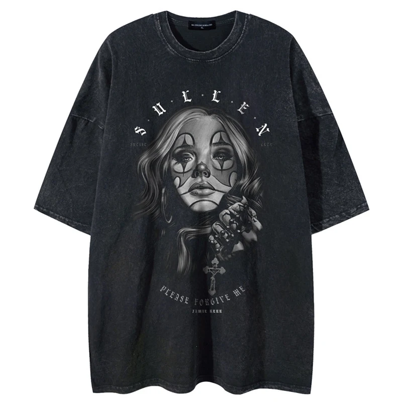 Hip Hop Men's Short Sleeve T-shirt Summer Streetwear Pure Cotton Washed Distressed Letter Print T Shirts Y2K Unisex Tees Tops
Hip Hop Men's Short Sleeve T-shirt Summer Streetwear Pure Cotton Washed Distressed Letter Print T Shirts Y2K Unisex Tees Tops