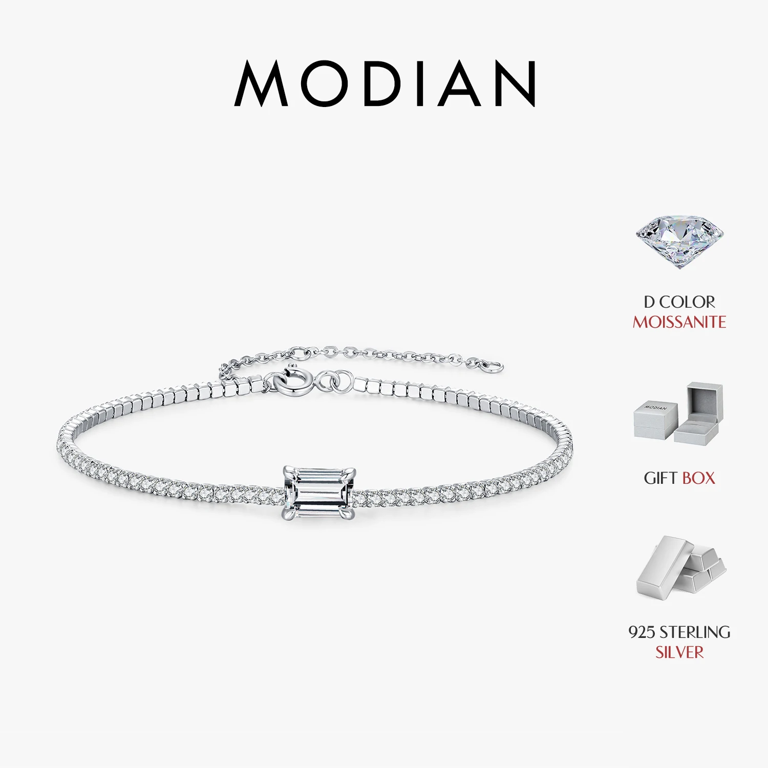 Браслет-теннис из серебра 925 пробы с муассанитом MODIAN 1CT изумрудной огранки цвета D, элегантный свадебный браслет для женщин, повседневные украшения
Браслет-теннис из серебра 925 пробы с муассанитом MODIAN 1CT изумрудной огранки цвета D, элегантный свадебный браслет для женщин, повседневные украшения