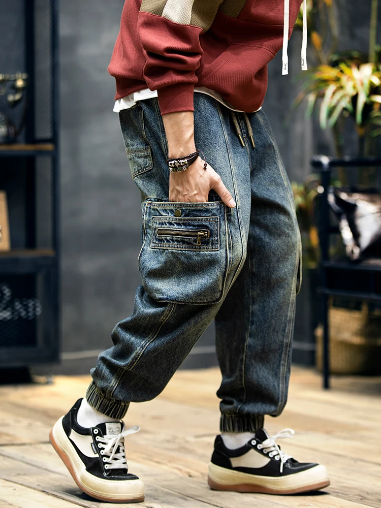 Retro Washed Loose Fit Men's Jeans Cargo Pants Elastic Waist Workwear Trousers Autumn Spring Style Cotton Denim Jeans
Retro Washed Loose Fit Men's Jeans Cargo Pants Elastic Waist Workwear Trousers Autumn Spring Style Cotton Denim Jeans