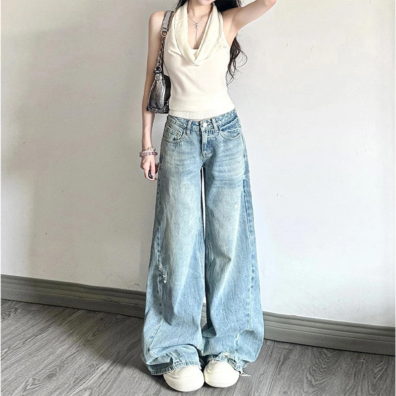 Fashion Light Blue Women Flared Jeans High Waist Ripped Hole Loose Casual Denim Pants Spring Summer Female Trousers
Fashion Light Blue Women Flared Jeans High Waist Ripped Hole Loose Casual Denim Pants Spring Summer Female Trousers