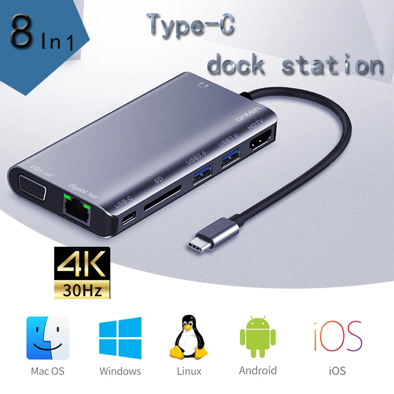 RJ45 Multi-function dock station Splitter Adapter PD charging usb hub 8 In 1 USB 3.0 adapter Plug and Play USB to VGA converter
RJ45 Multi-function dock station Splitter Adapter PD charging usb hub 8 In 1 USB 3.0 adapter Plug and Play USB to VGA converter