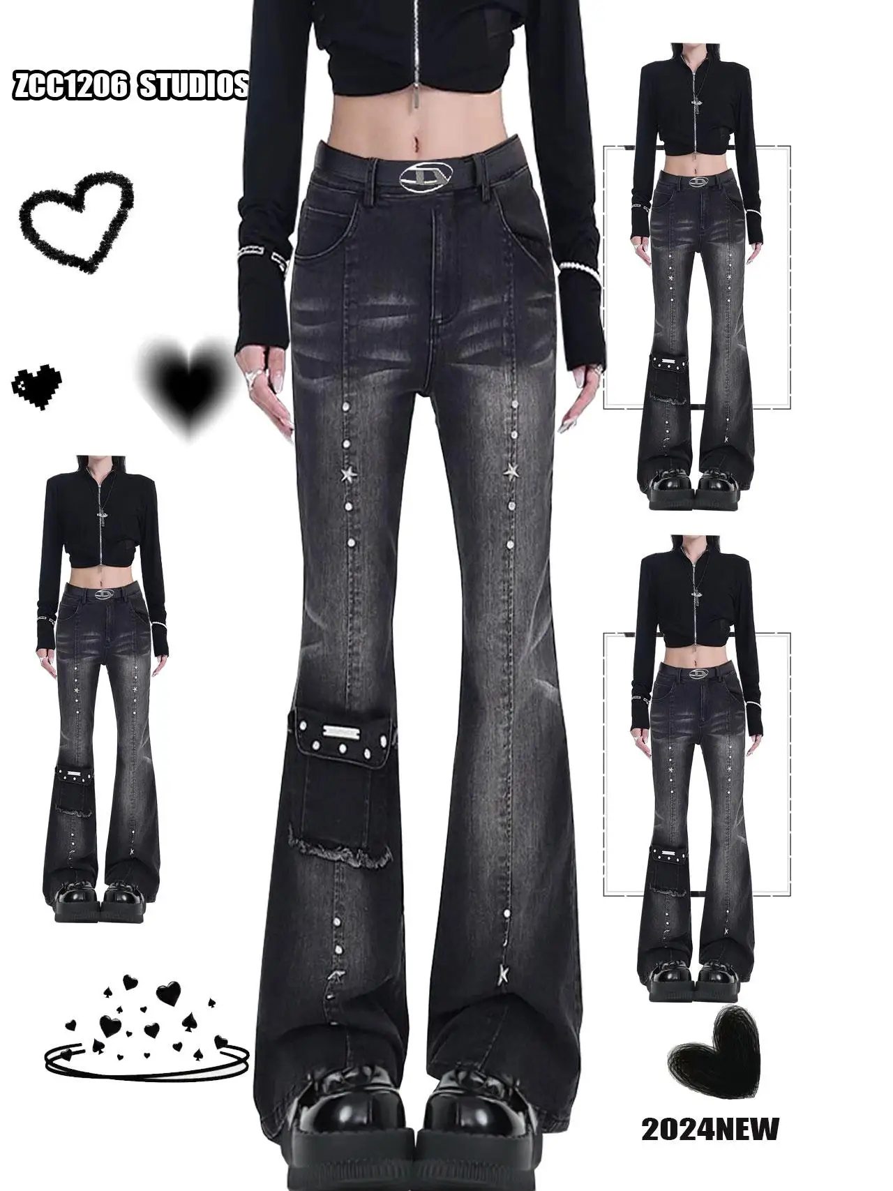 Y2K Millennium Black Bell Bottom Jeans Women's High Street Design Slimming Hoof Pants Straight Leg Denim High Waist
Y2K Millennium Black Bell Bottom Jeans Women's High Street Design Slimming Hoof Pants Straight Leg Denim High Waist