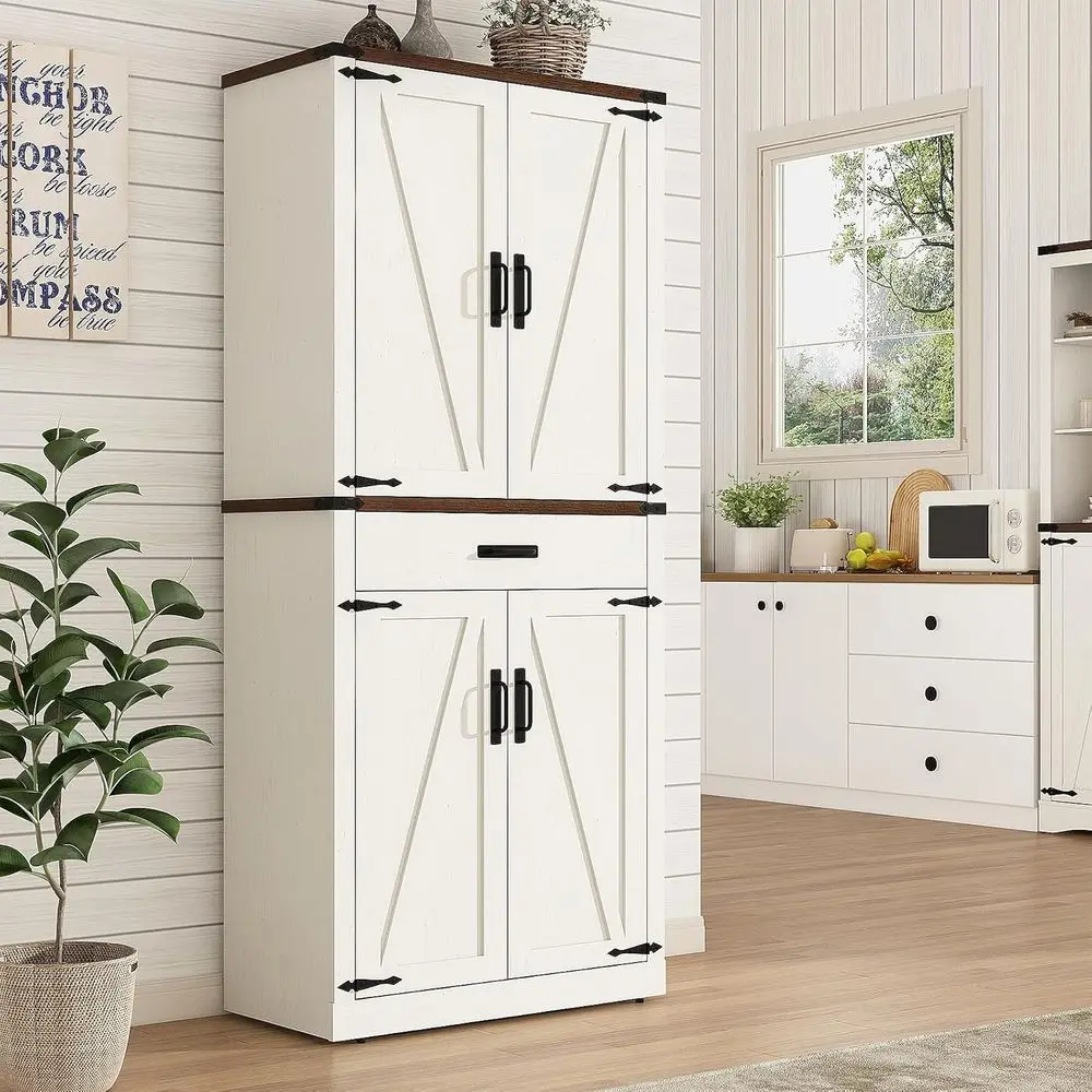 Rustic White 72 Tall Armhouse Kitchen Pantry Cabinet with Organizer and Barn Doors for Storage
Rustic White 72 Tall Armhouse Kitchen Pantry Cabinet with Organizer and Barn Doors for Storage