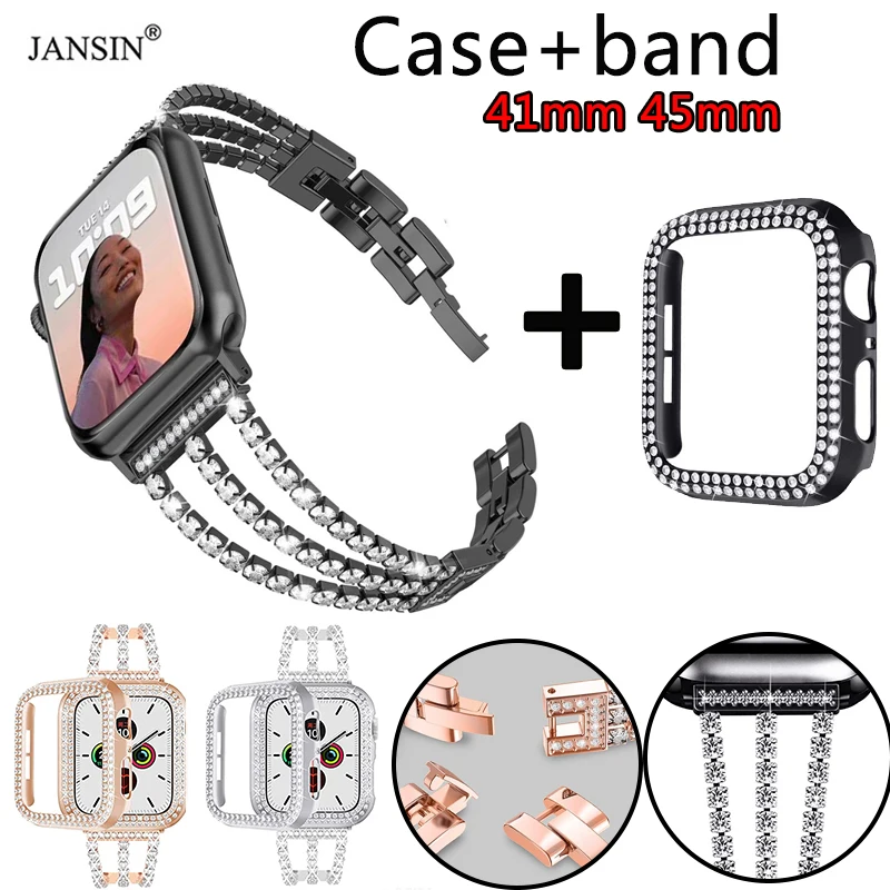 Diamond Case+strap For Apple Watch band 45mm 41mm 44mm Stainless Steel bracelet Correa Cover For Iwatch 6 7 5 SE 40mm 42mm 38mm
Diamond Case+strap For Apple Watch band 45mm 41mm 44mm Stainless Steel bracelet Correa Cover For Iwatch 6 7 5 SE 40mm 42mm 38mm