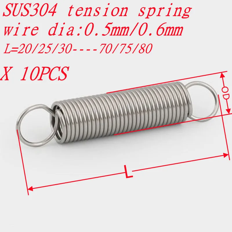10pcs wire diameter 0.5mm 0.6mm stainless steel Tension spring with O hook extension spring length 20mm to 80mm
10pcs wire diameter 0.5mm 0.6mm stainless steel Tension spring with O hook extension spring length 20mm to 80mm