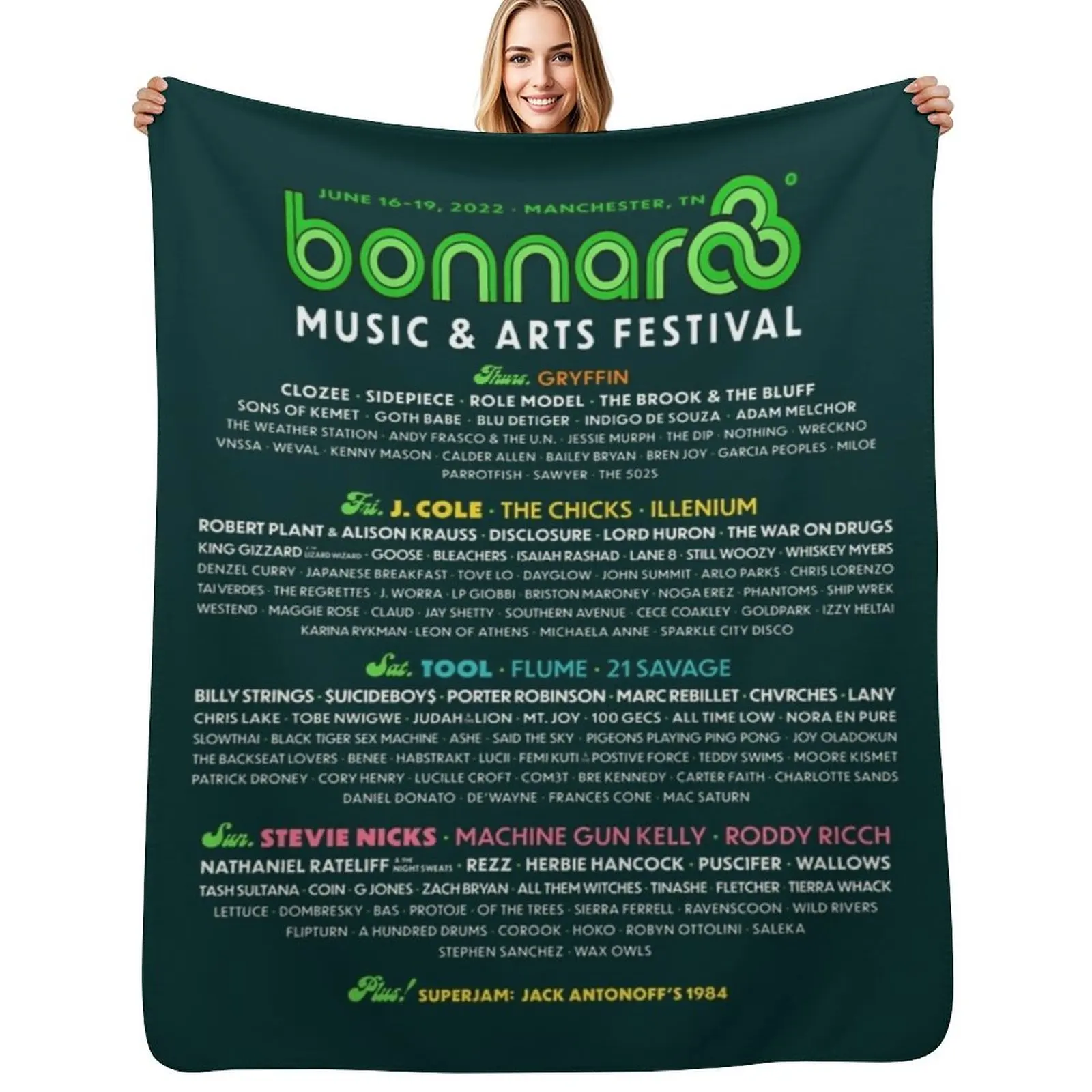 Bonnaroo Music Festival 2022 Line-Up Throw Blanket Fluffy Cozy Throw Blanket for Home Decor
Bonnaroo Music Festival 2022 Line-Up Throw Blanket Fluffy Cozy Throw Blanket for Home Decor