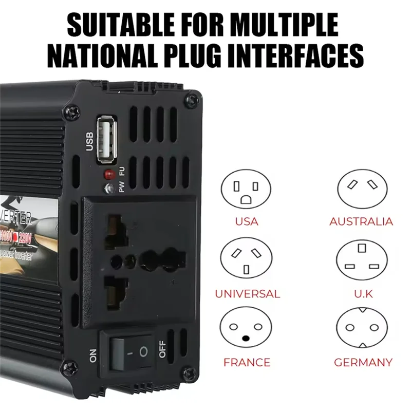 2000W Modified Sine Wave Power Inverter DC 12V To AC 220V Universal Car Voltage Converter With USB Charger-AD39
2000W Modified Sine Wave Power Inverter DC 12V To AC 220V Universal Car Voltage Converter With USB Charger-AD39