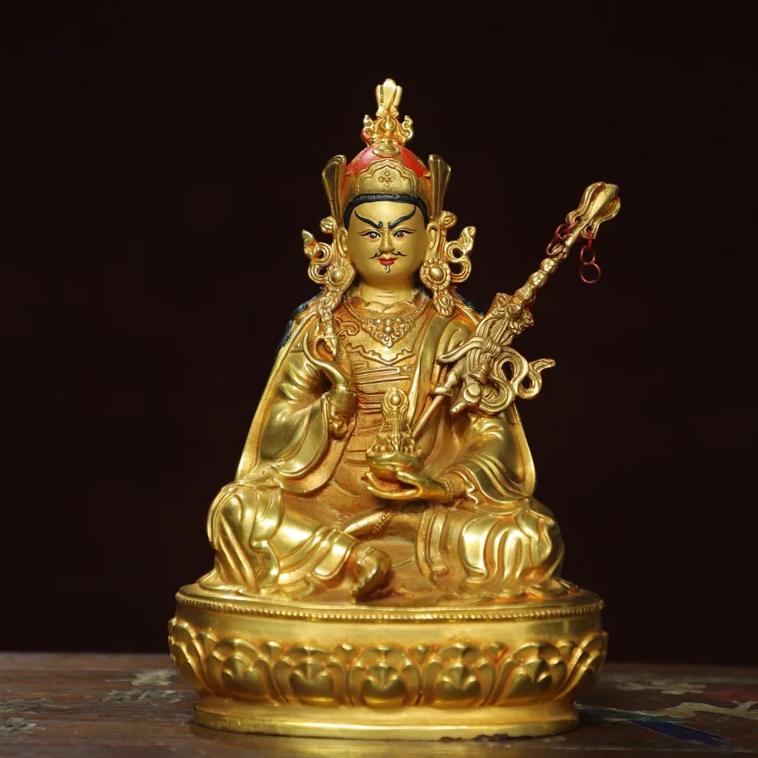 8"Tibetan Temple Collection Old Bronze Gilded Painted Face Guru Rinpoche Padmasambhava Lotus Platform Worship Hall
8"Tibetan Temple Collection Old Bronze Gilded Painted Face Guru Rinpoche Padmasambhava Lotus Platform Worship Hall