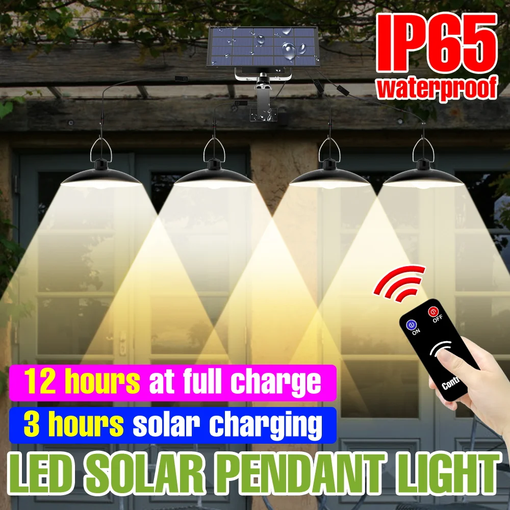 4Heads LED Solar Pendant Lights IP65 Waterproof Outdoor Chandelier Exterior Wall Lamp Portable Emergency Lighting With Remote
4Heads LED Solar Pendant Lights IP65 Waterproof Outdoor Chandelier Exterior Wall Lamp Portable Emergency Lighting With Remote