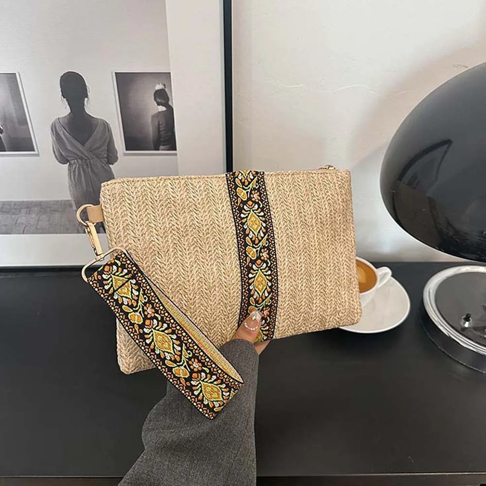 Versatile Straw Weaving Wallet Embroidered Patterns Large Capacity Ethnic Style Woven Handbag Khaki Retro Female Phone Organizer
Versatile Straw Weaving Wallet Embroidered Patterns Large Capacity Ethnic Style Woven Handbag Khaki Retro Female Phone Organizer