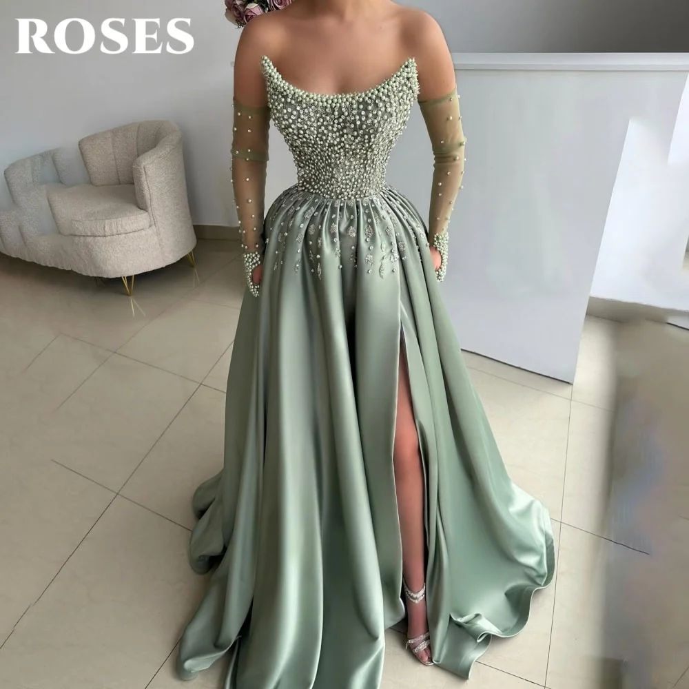 ROSES Sexy Mint Green Elegant Prom Dress Stain Trumpet Formal Gown with Pleats Beadings Split Evening Dress for Woman Customized
ROSES Sexy Mint Green Elegant Prom Dress Stain Trumpet Formal Gown with Pleats Beadings Split Evening Dress for Woman Customized