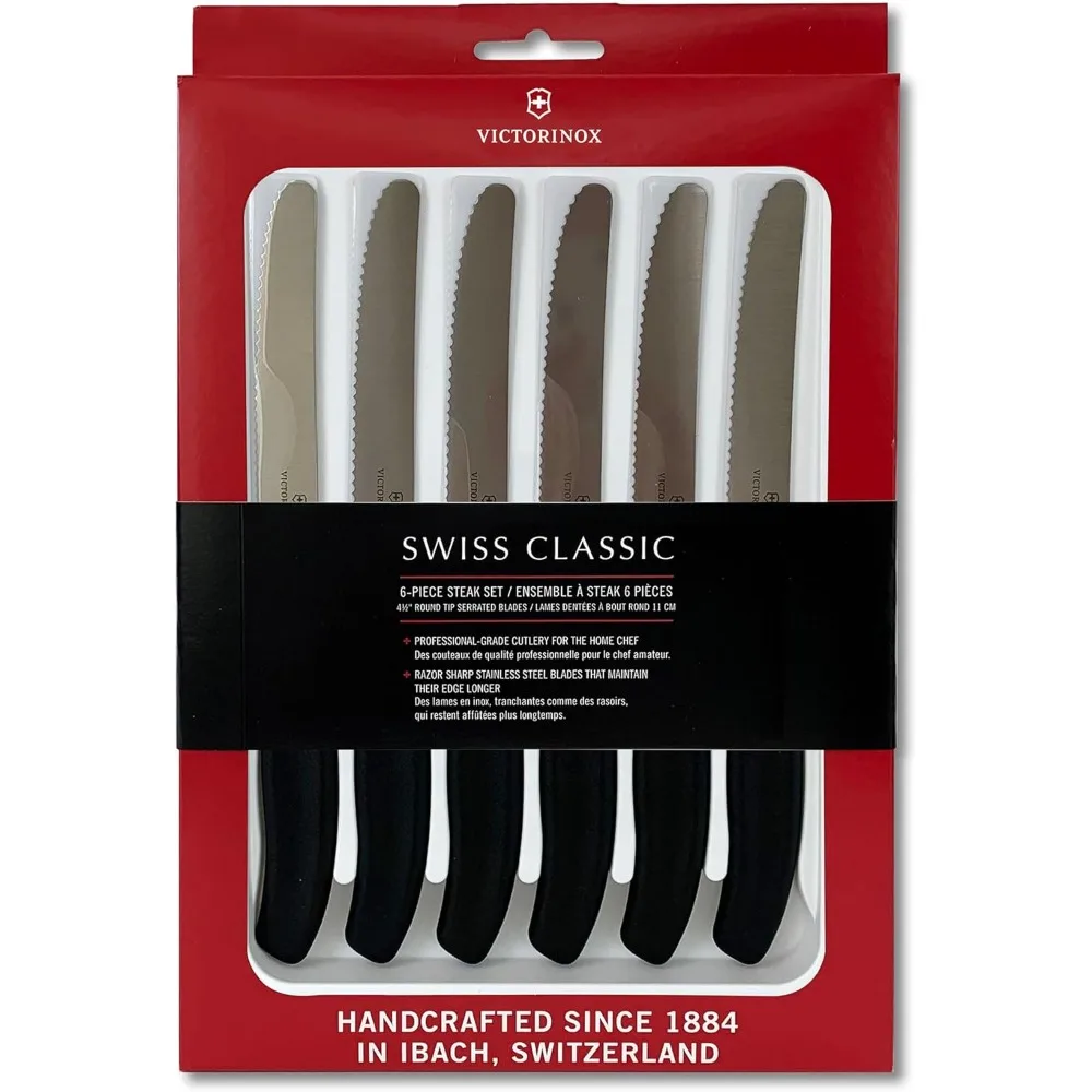 6-Piece Steak Knife Set, 4.5-Inch Serrated Blades and Rounded Tips, 4-Inch Handles
6-Piece Steak Knife Set, 4.5-Inch Serrated Blades and Rounded Tips, 4-Inch Handles