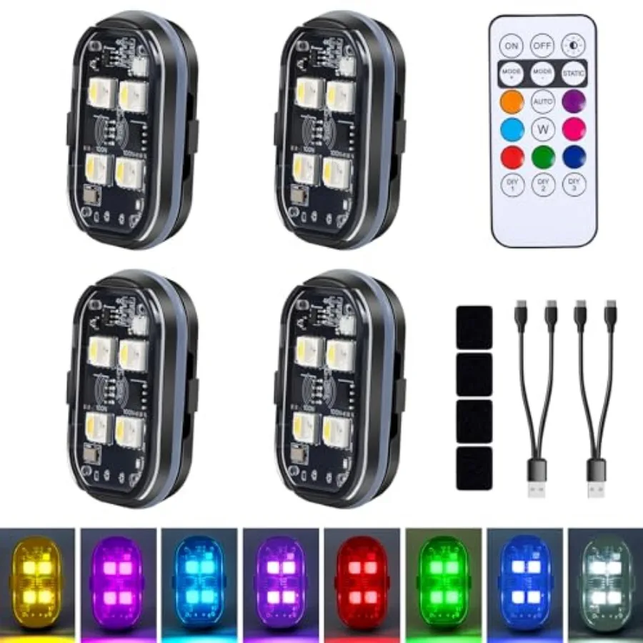 Upgraded 4LEDs Wireless LED Strobe Lights with Remote Control, 8 Colors Type-C Rechargeable Led Lights Anti Collision Warning L
Upgraded 4LEDs Wireless LED Strobe Lights with Remote Control, 8 Colors Type-C Rechargeable Led Lights Anti Collision Warning L