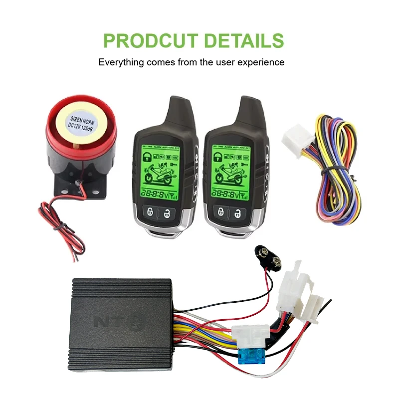 NTO Two Way Motorcycle Alarm System LCD Remote Control Engine Start Stop for Motorcycle Shock Sensor
NTO Two Way Motorcycle Alarm System LCD Remote Control Engine Start Stop for Motorcycle Shock Sensor