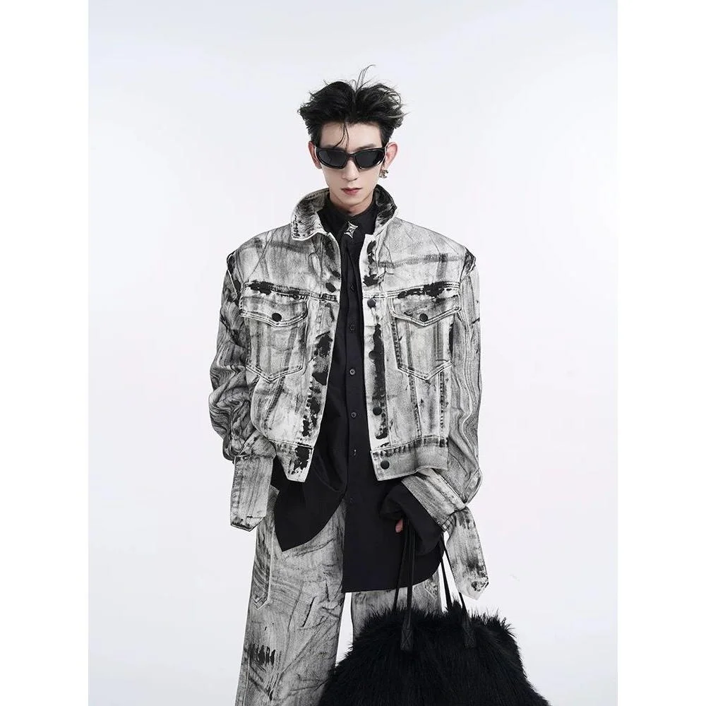 American Sle Distred Tie Dye Denim Jaet Spring Autumn ex High Street Faion Cotton Polyester Blend Zipper Closure
American Sle Distred Tie Dye Denim Jaet Spring Autumn ex High Street Faion Cotton Polyester Blend Zipper Closure
