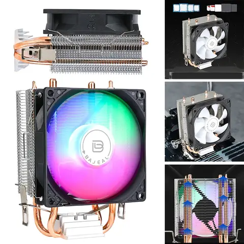 CPU Air Cooler with 2 Heat Pipes Quiet Rainbow RGB Cooling Fan Silent RGB Fan for Intel LGA775 1150/1151/1155/1156/1200 AMD AM2