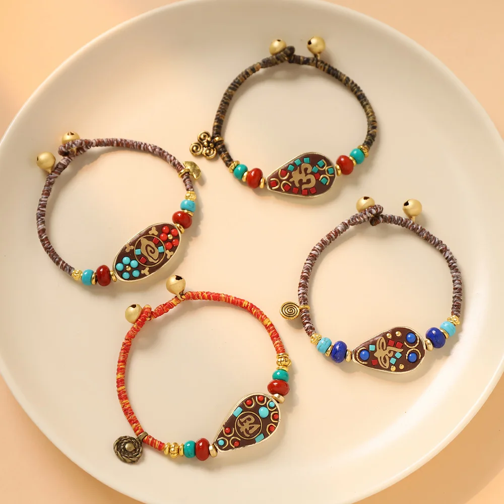 Ethnic Tibetan Style Handmade Woven Amulet Bracelets for Men Women Traditional Nepalese Copper Bead Inlay Technique Jewelry Gift
Ethnic Tibetan Style Handmade Woven Amulet Bracelets for Men Women Traditional Nepalese Copper Bead Inlay Technique Jewelry Gift